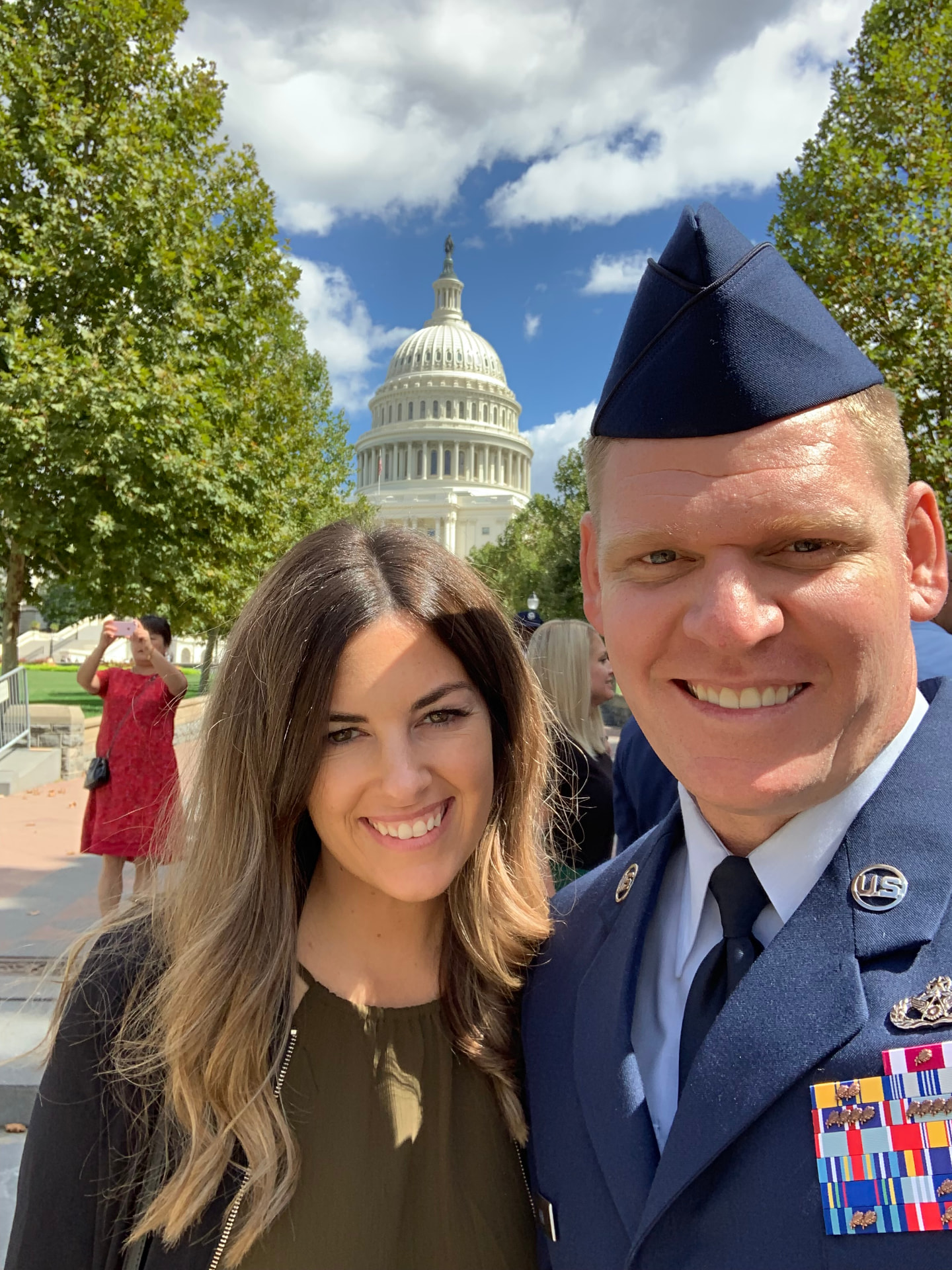 AJ Kehl in Air Force service dress with his wife at the U.S. Capitol